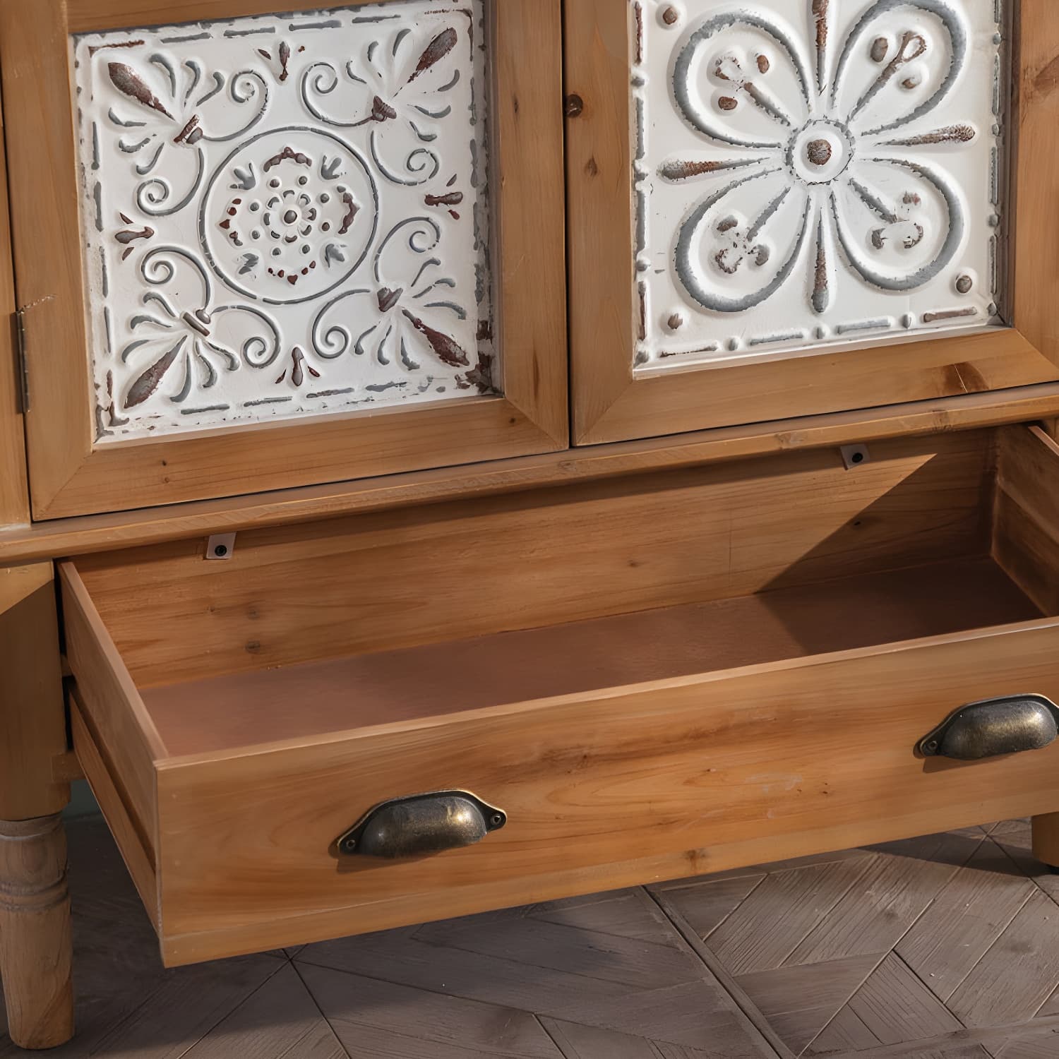 Industrial Accent Cabinet in Natural with Solid Wood Door and Drawers - image 9