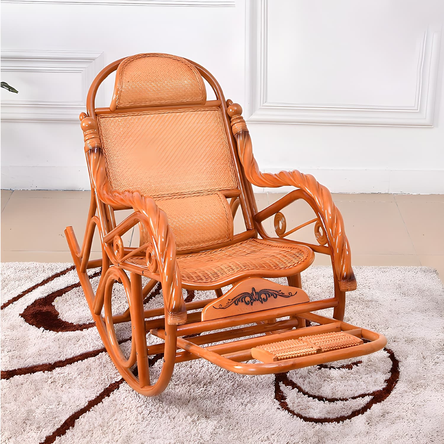 Traditional Rocking Chair Wicker Spindle Backrest Solid Color Indoor Rocking Chair - image 3
