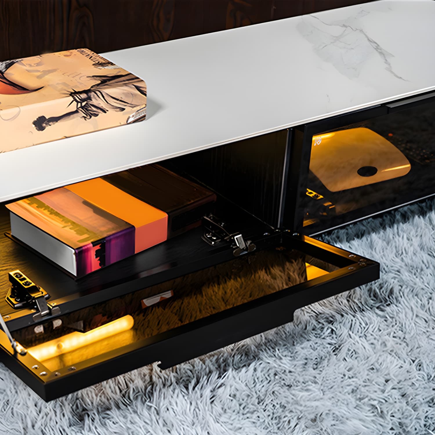 Modern Slate TV Stand White Closed Storage TV Console with Sensor Light - image 6