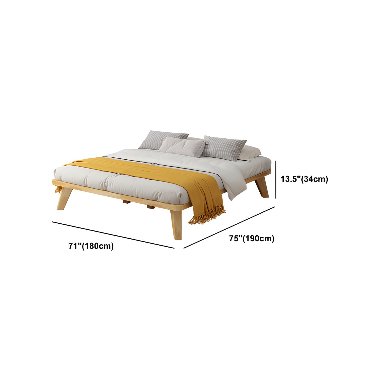 Natural Upholstered Wooden Bed Frame Nordic 13.39" H Platform Bed - image 14