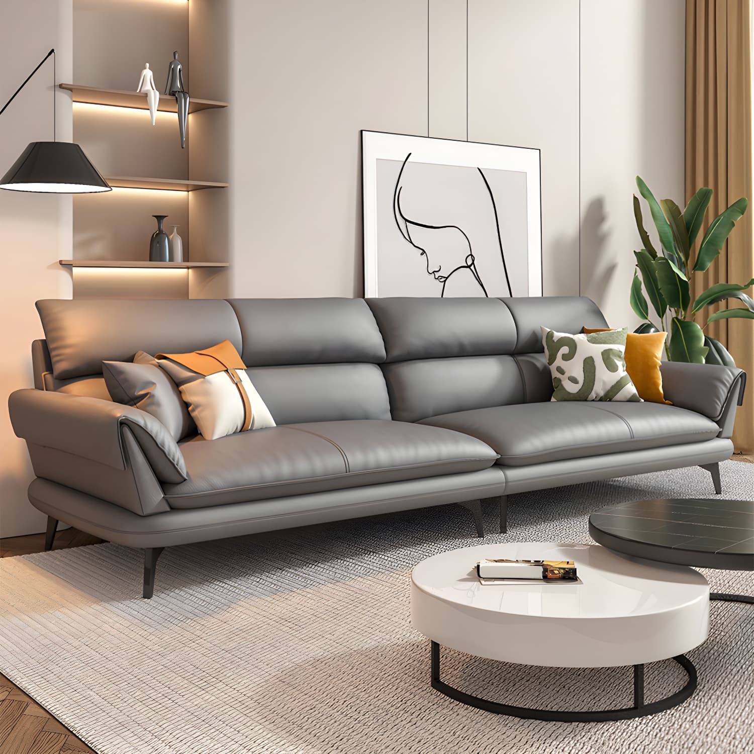 Modern Gray Tech Cloth Sectional with Flared Arms and Cushion Back