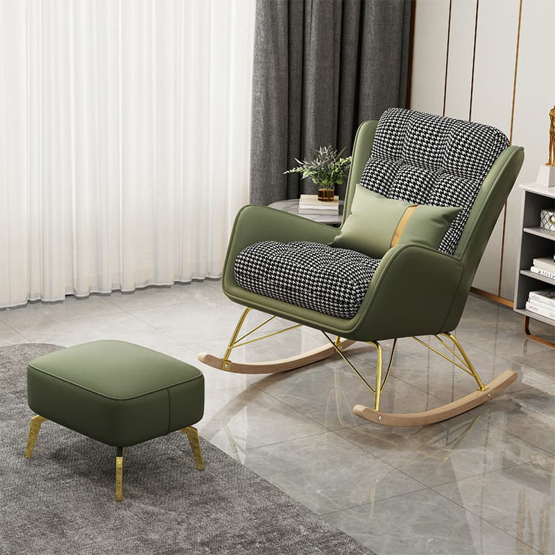 Rubberwood Stationary Rocking Armchair with Plaid and Back , Sand - image 7