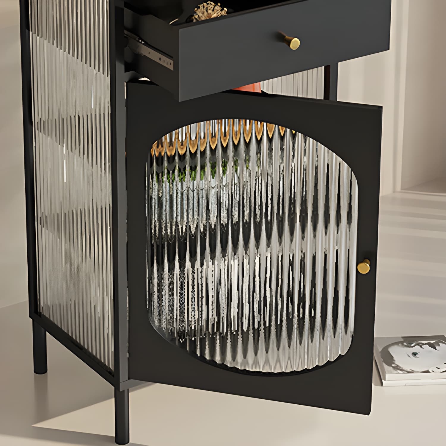 Modern Indoor Dining Server with Glass Doors Polished Finish Metal Sideboard - image 10