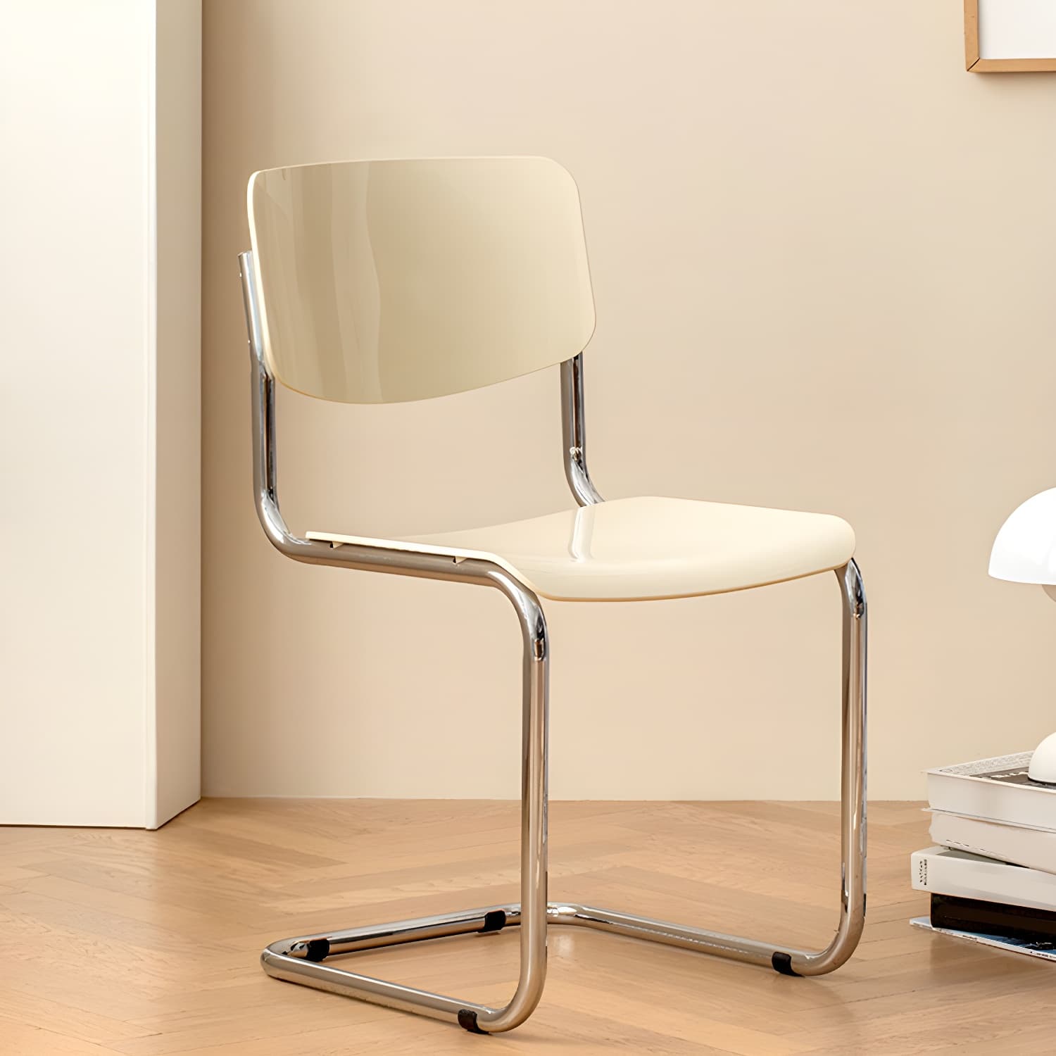 Scandinavian Open Back Side Chair with Silver Metal Legs in Plastic & Acrylic for Kitchen & Dining - image 14