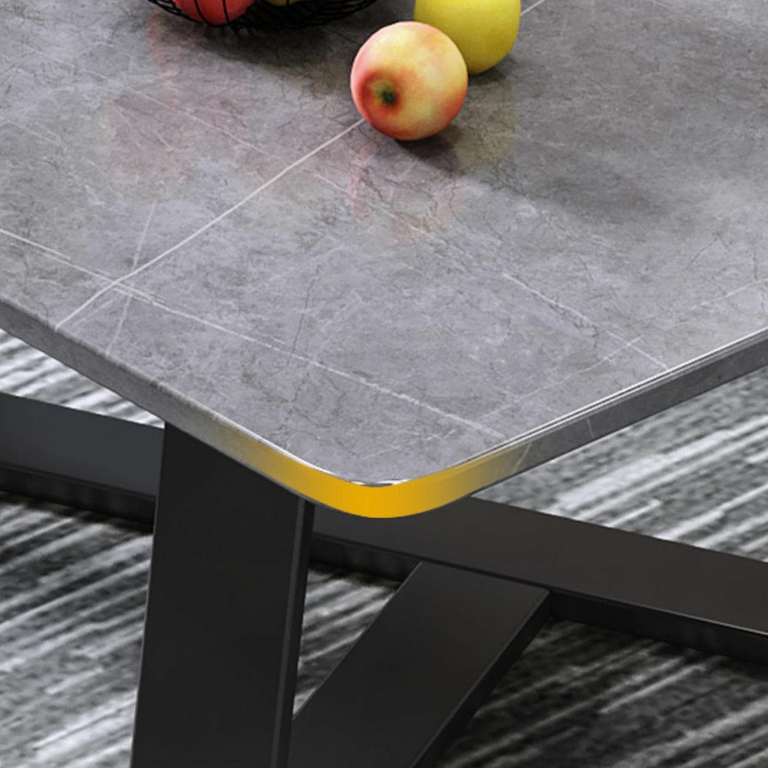 Black Iron Base Stone Top Modern Coffee Table with Cross Legs - image 9