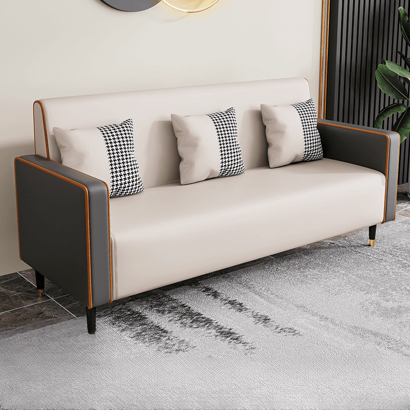 Casual Solid Color Water Resistant Sofa Couch in Grey/Cream/Citrus Color for 3 Person with Square Arm and 3 Pillows - image 3