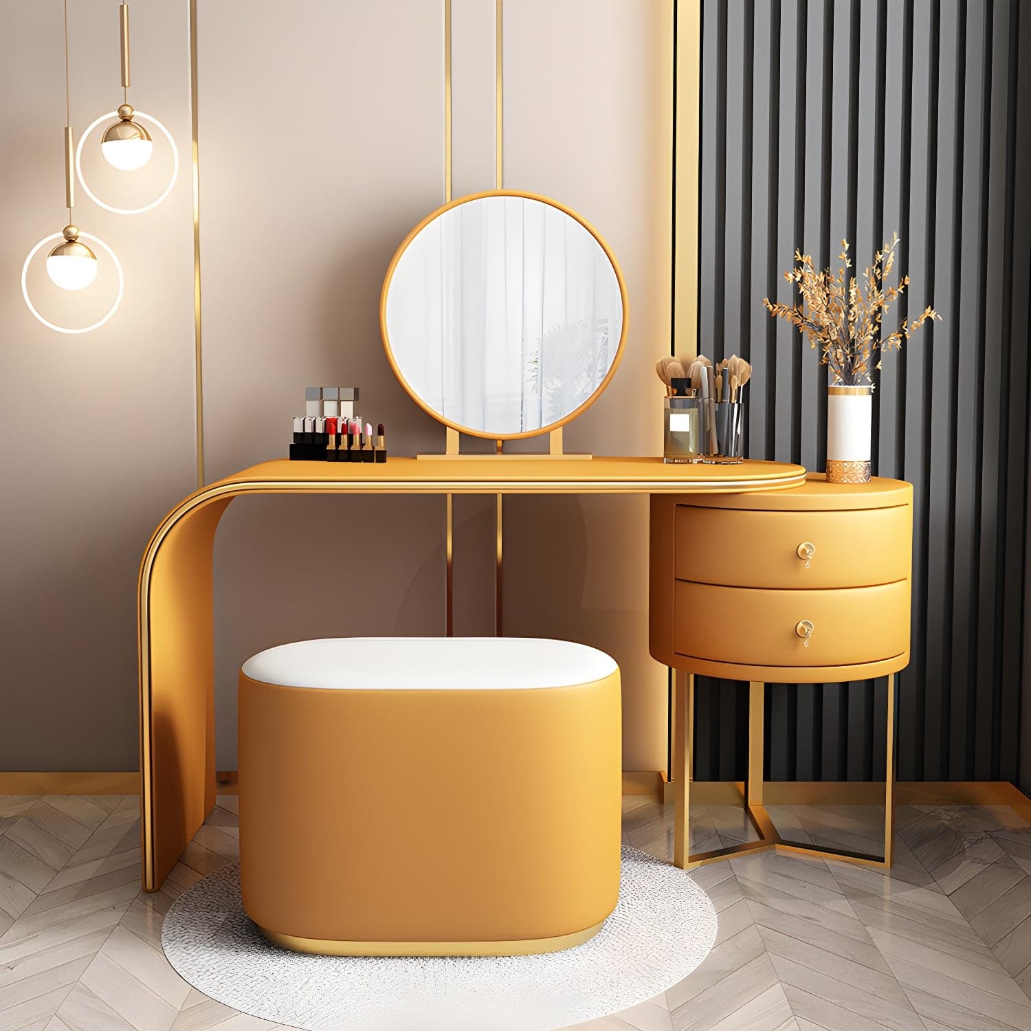 Genuine Leather Makeup Dressing Table with Mirror and Stool Set - image 8
