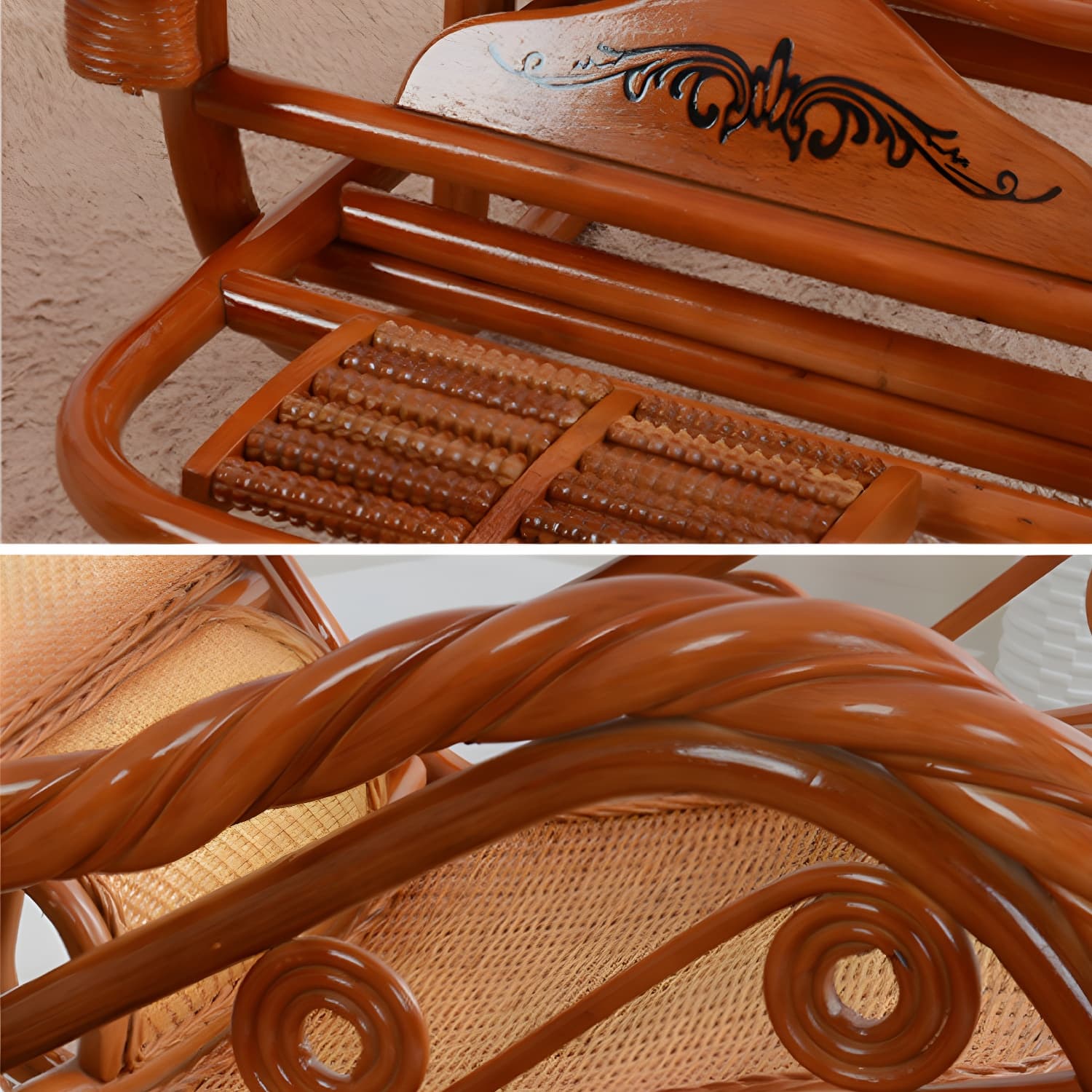 Traditional Rocking Chair Wicker Spindle Backrest Solid Color Indoor Rocking Chair - image 13