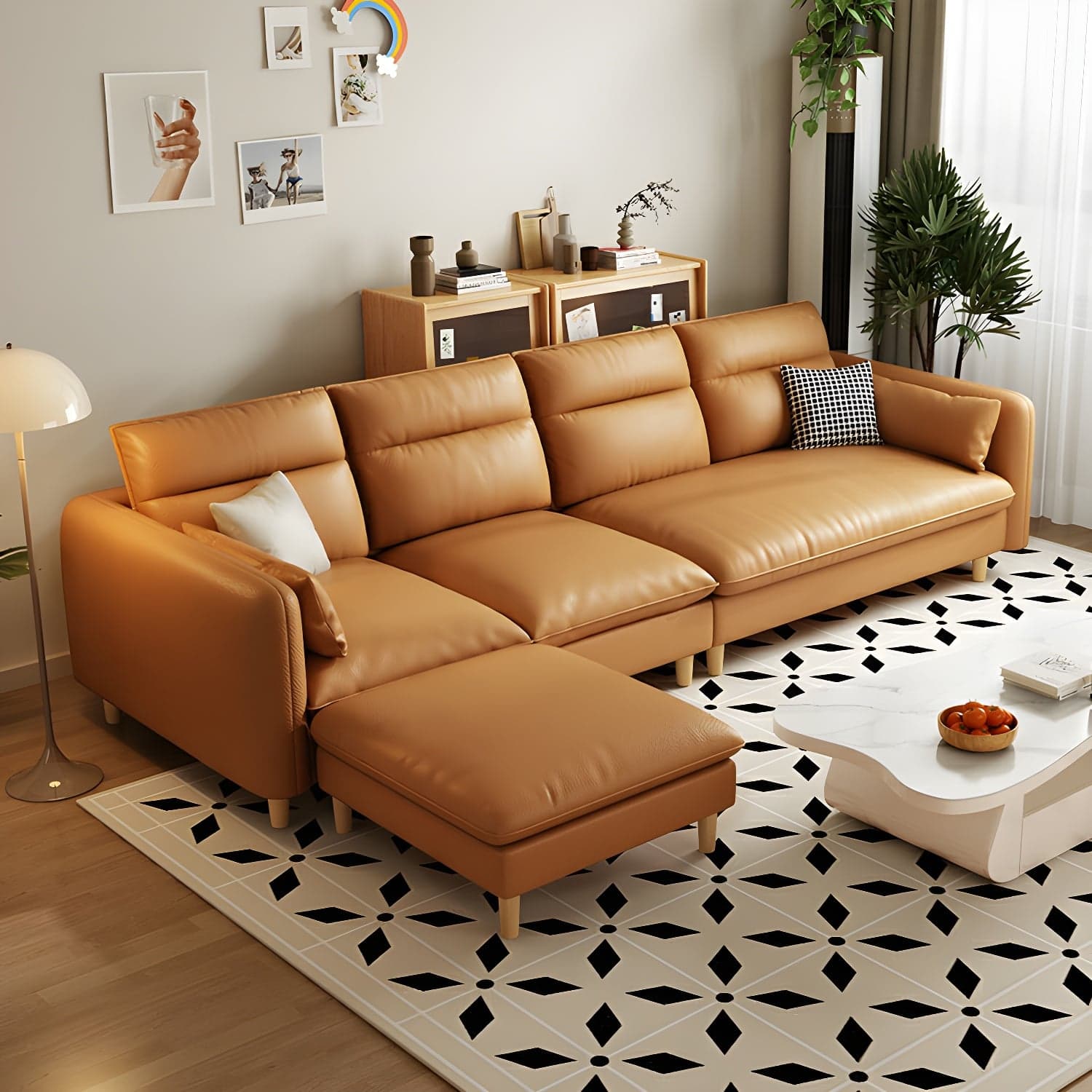 Modern Wood Frame Straight Sectional Sofa Set with Ottoman in Brown, 3 Piece Set - image 4