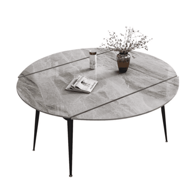 Dining Table Set with Rounded Shape, Slate Stone Table Top, Fixed Table Mechanism, Padded Chair with Back, and Light Gray Table Top - image 5