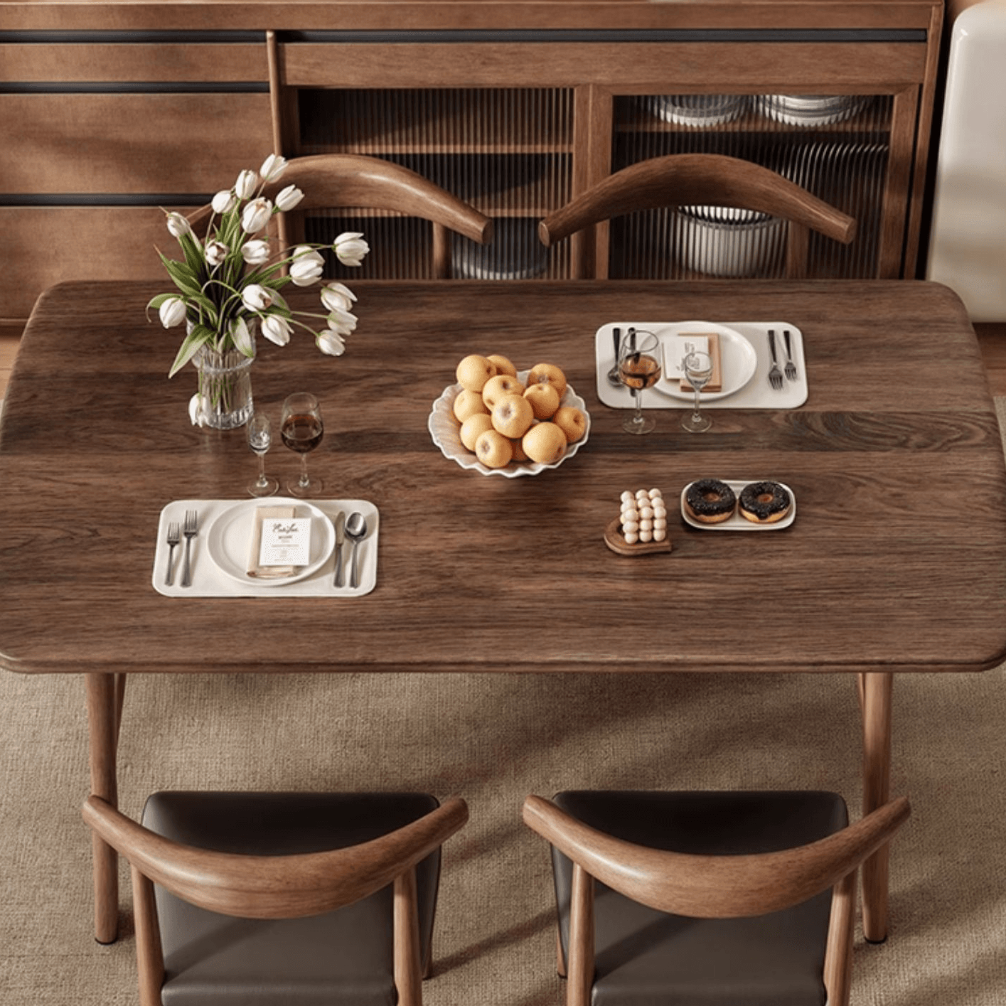5 Pieces Chalk/Brown/Natural Dining Table Set with Wood Back Padded Chair and Natural Solid Wood Rectangular Dining Table for 4 - image 10