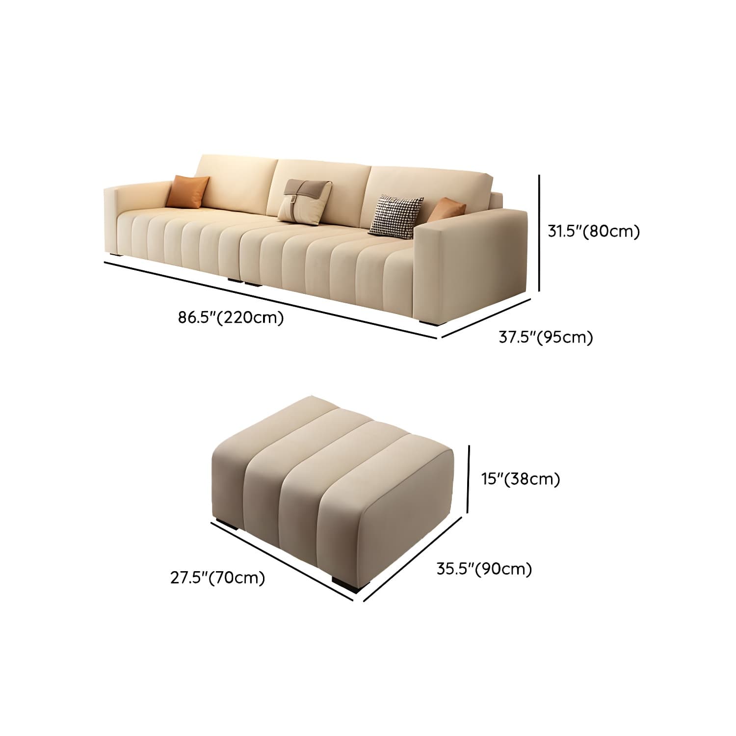 Modern Beige Sectional Sofa in Anti Cat Scratch Fabric with Square Arm - image 25