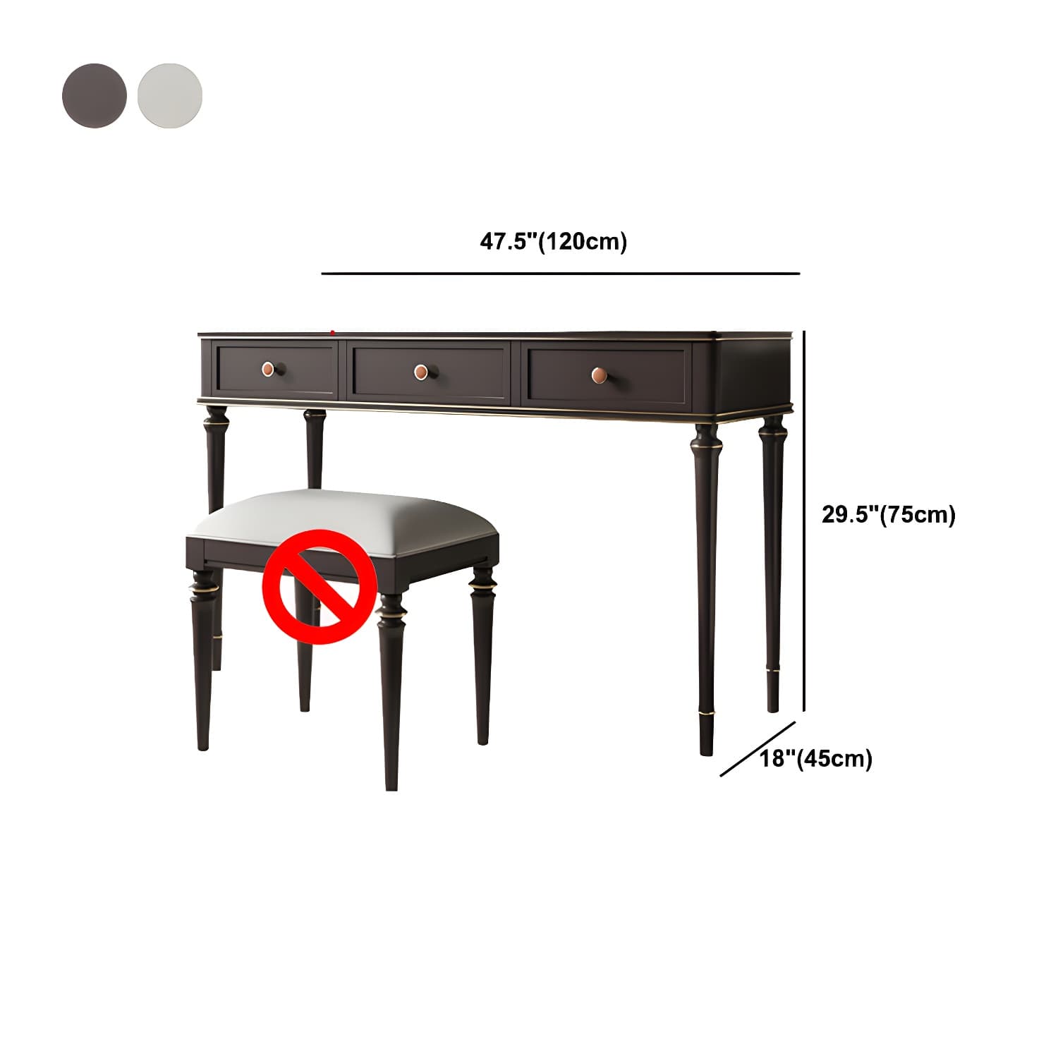 Mirror & 3 Drawers Makeup Vanity Dressing Table Solid Wood Dresser - image 18