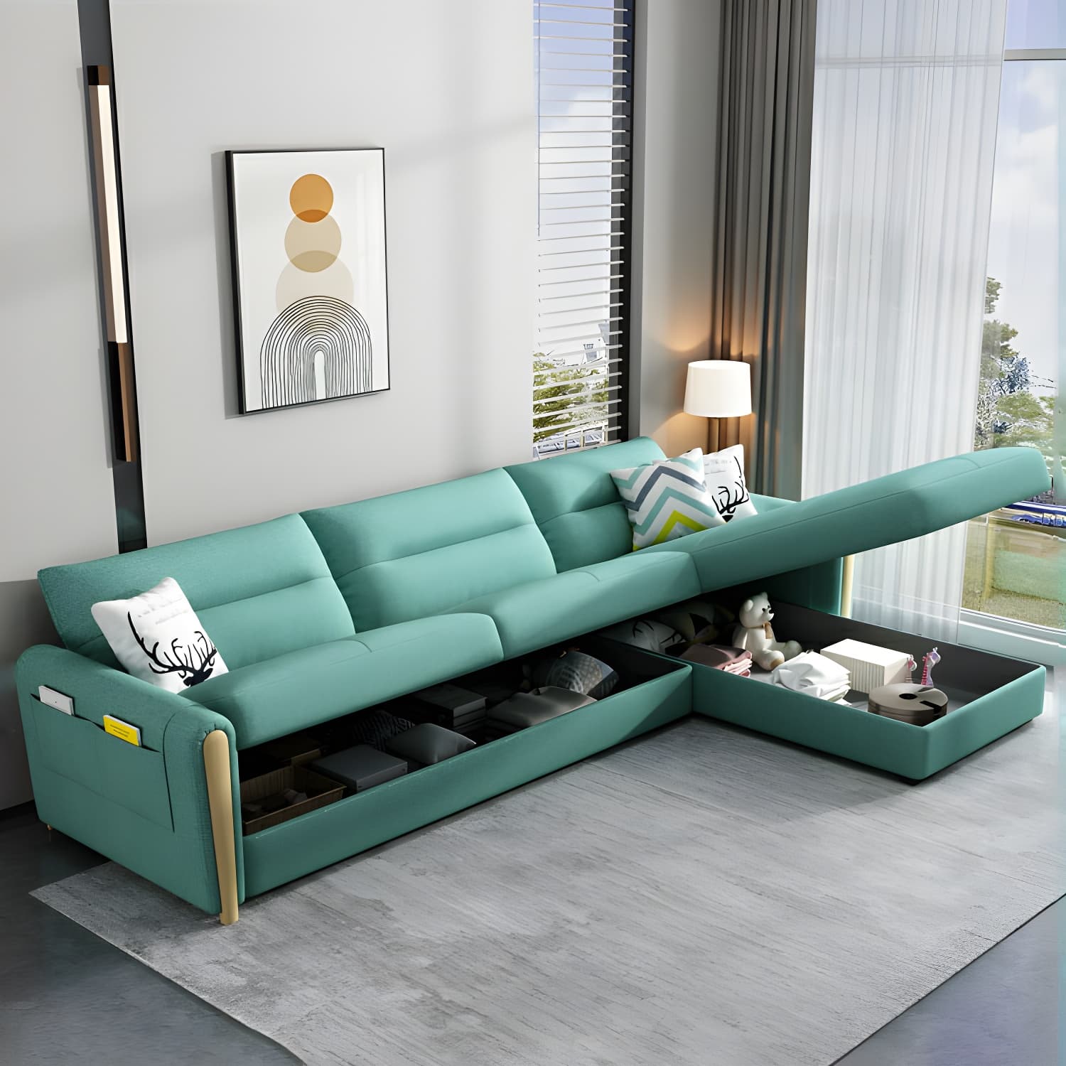 Grey Green Sectional Sofa with Under Seat Storage for Home and Room - image 9