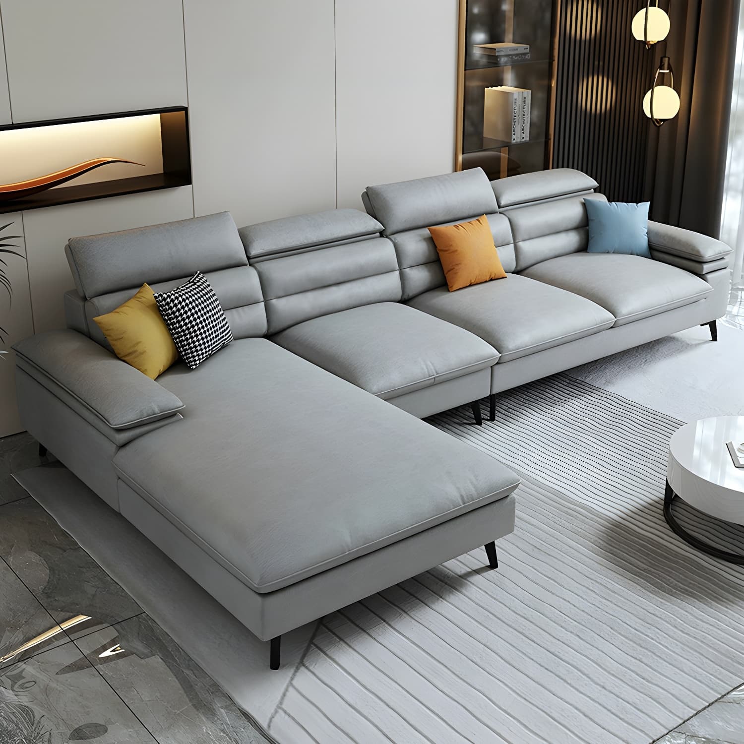 Modern L-Shape Sofa Chaise in Tech Cloth with Stationary Design and 3 Piece Set - image 16