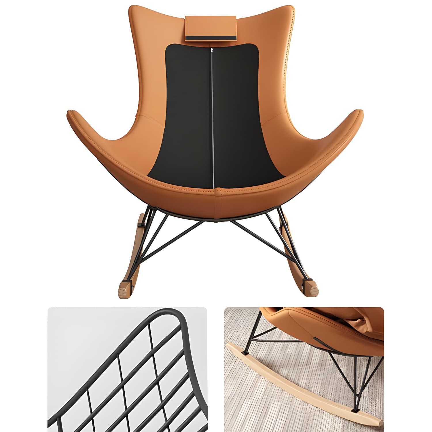 Stylish and Modern Upholstered Rocking Chair with Natural Wood Legs - image 13