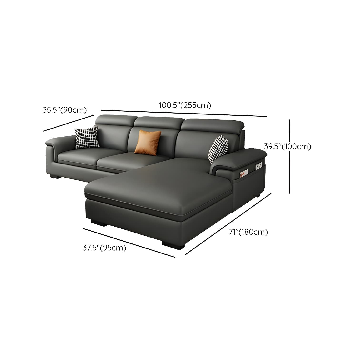 Modern Gray Stationary Sectional Sofa with Pillow Top Arm and Storage - image 14