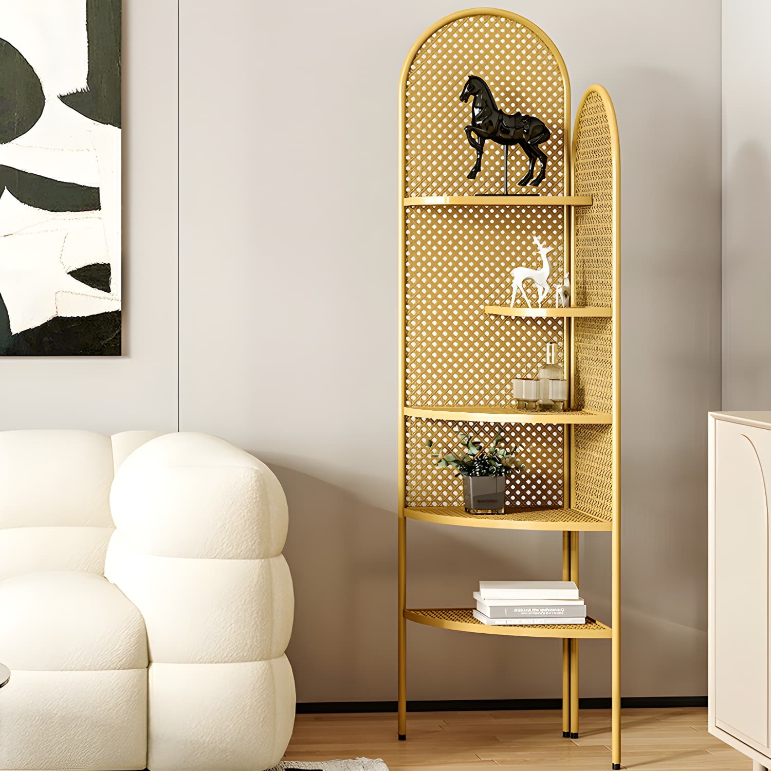 Corner Modern Accent Chest with Metal Countertop and Open Shelves, Water Resistant - image 9