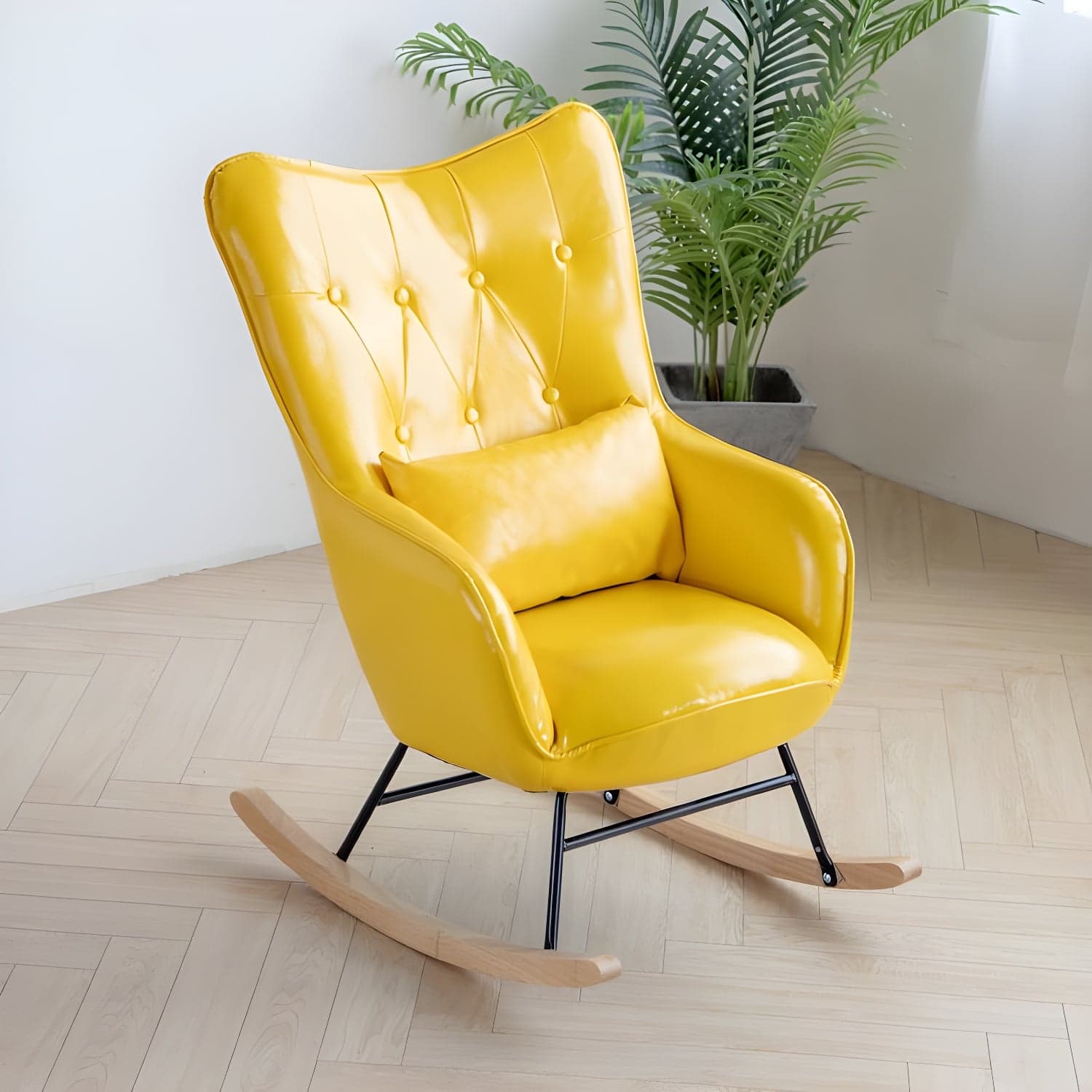 Scandinavian Rocking Chair with Wing Back and Wood Legs, Pillow Included - image 9