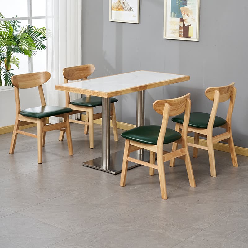 Dining Table Set with Slate Stone Top and Trestle Base, Seating Capacity for 4 People
