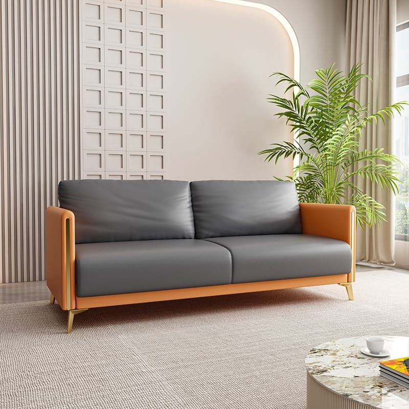 Modish Solid Color Scratch-durable Floor Sofa in Pleather with Gray/Chalk/Tangerine Color for 3/for 2 - image 8