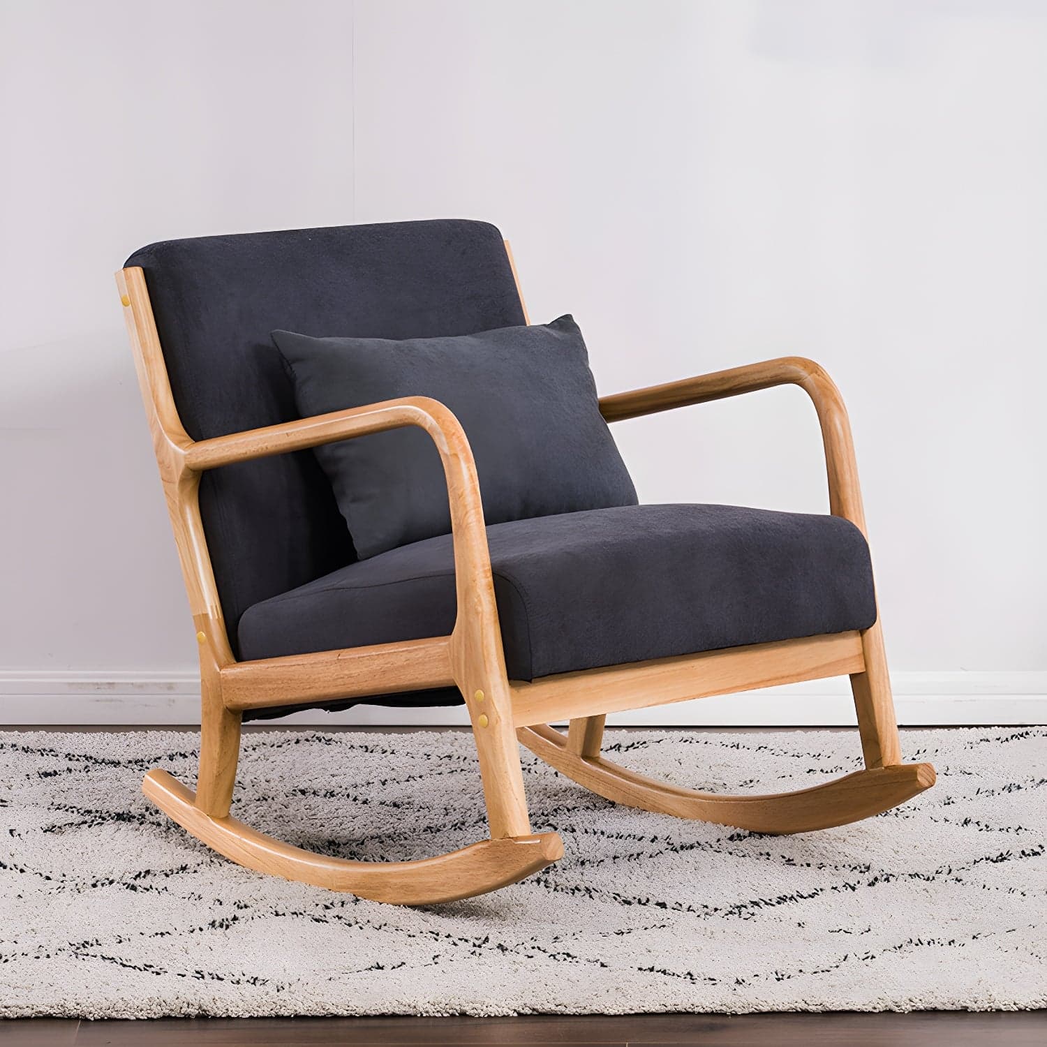 Modern Upholstered Rocking Chair with Natural Wood Legs and Recessed Back Cushion - image 4