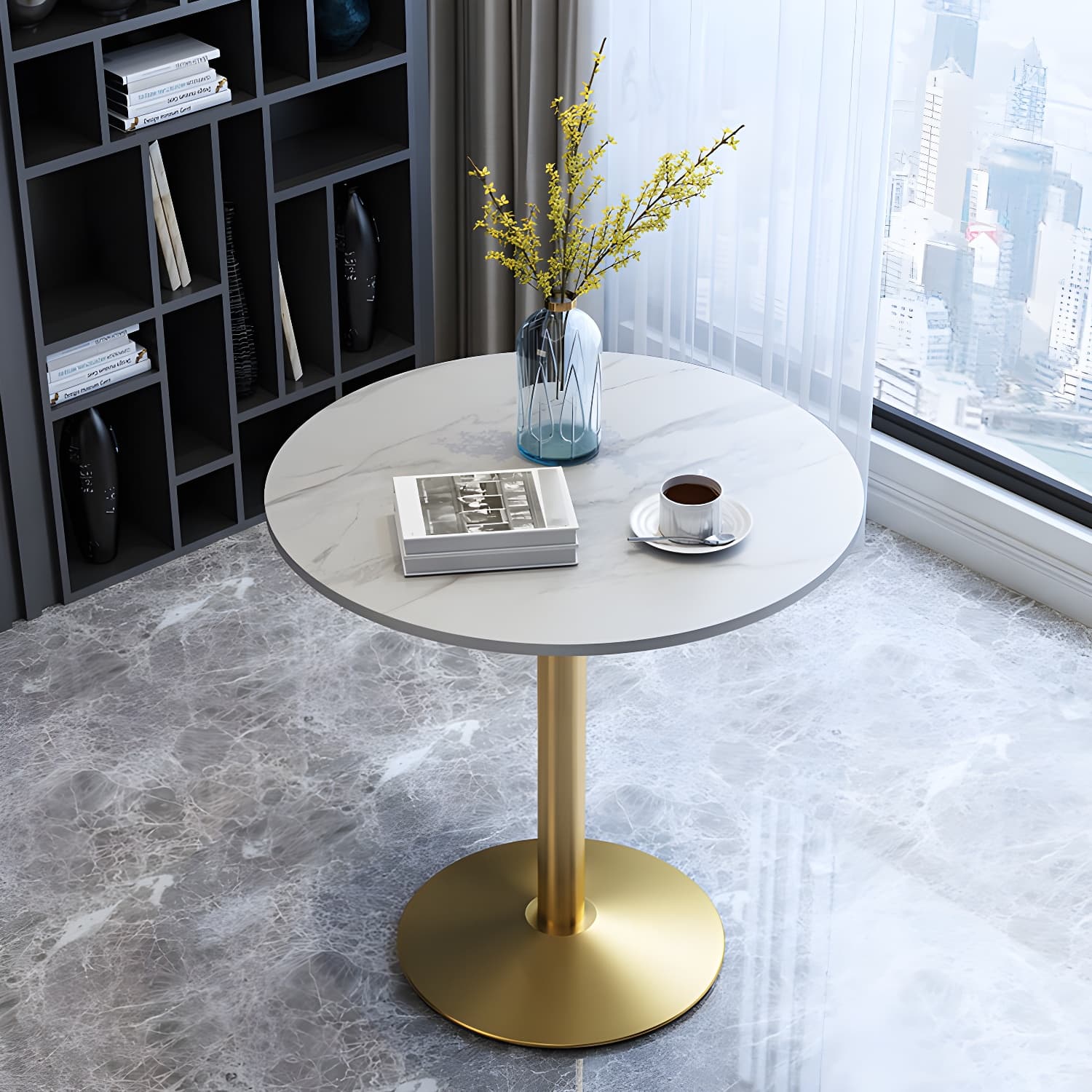 Traditional Luxury Rounded Dining Table Stone and Metal Tulip Dining Table - image 4