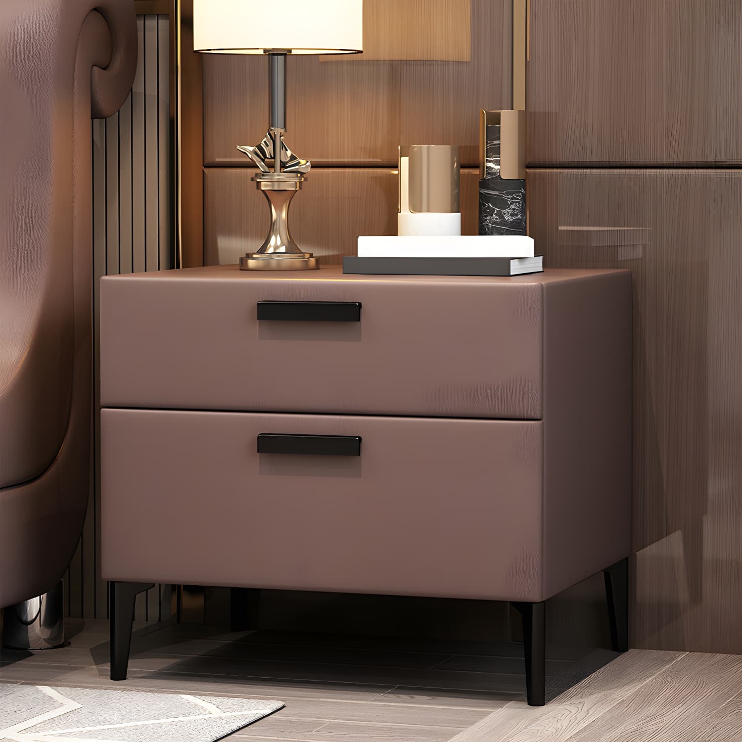 Modern Night Table Solid Wood Accent Table Nightstand with 2 Drawers - image 4