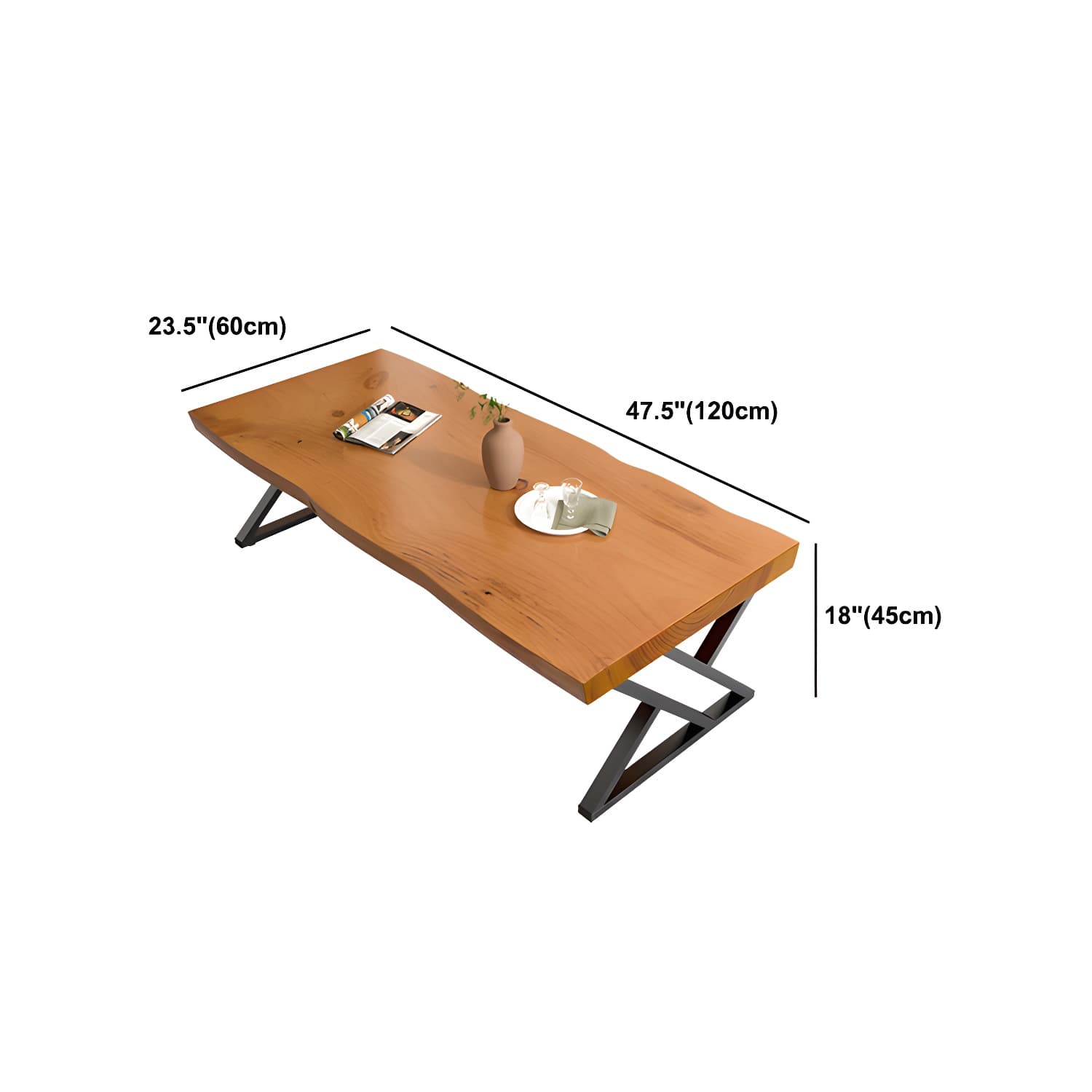 Scandinavian Rectangle Solid Wood Coffee Table Metal Sled Cocktail Table - image 10