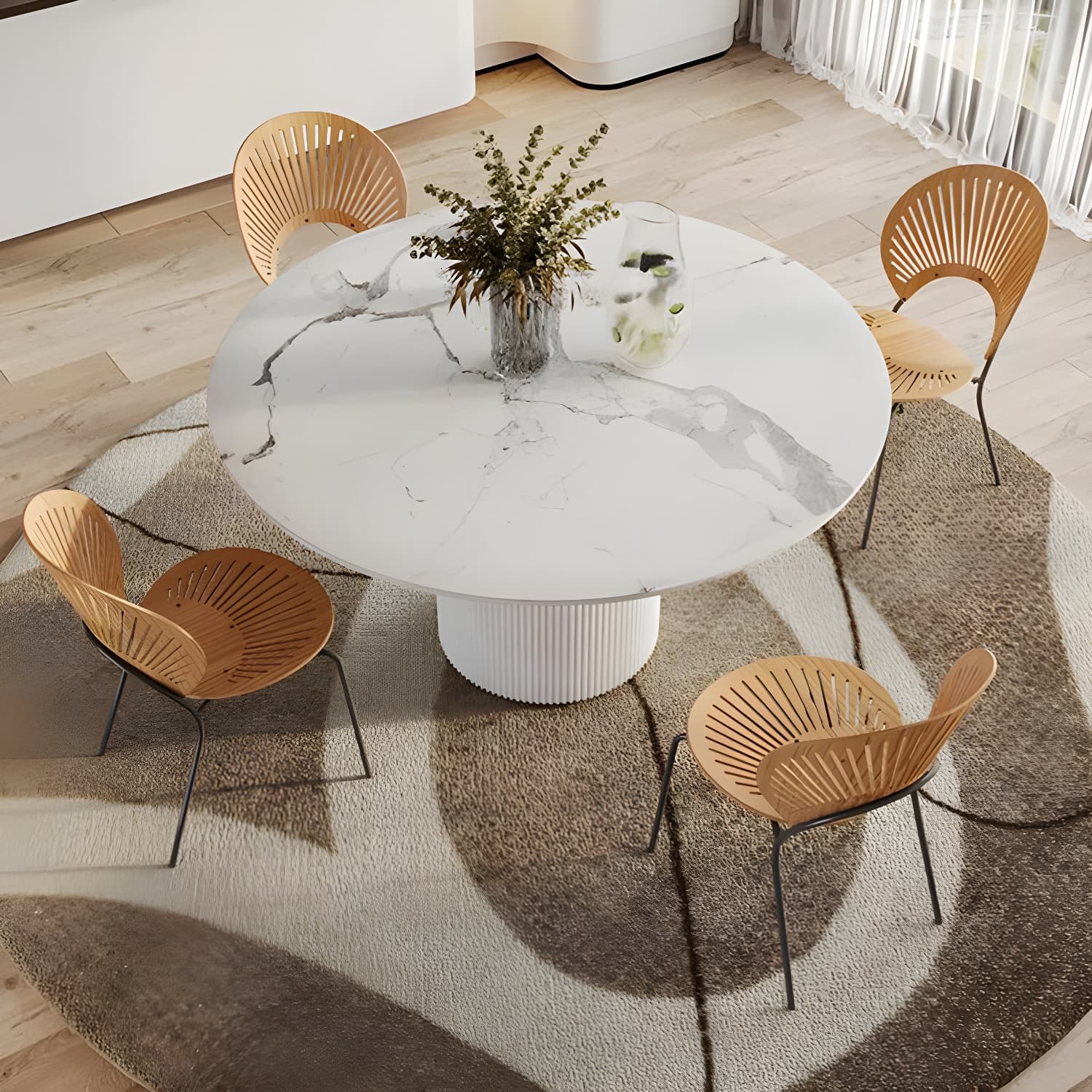 Modern 1/4/5/7 Pieces Dining Set Round Stone Dining Table for Kitchen - image 11