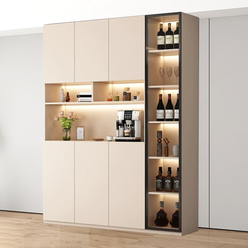 Off-White Contemporary Wood Buffet Sideboard with Cabinets and Shelves - image 14