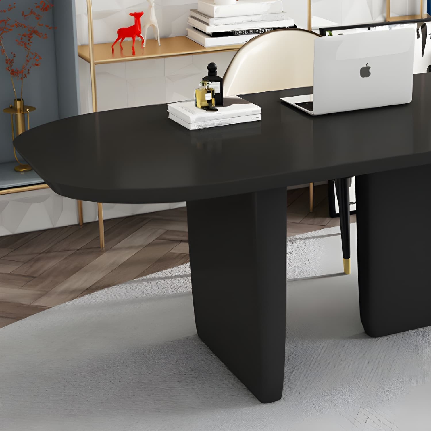 Rectangle Solid Wood Dining Table Modern Table with Double Pedestal Base - image 6