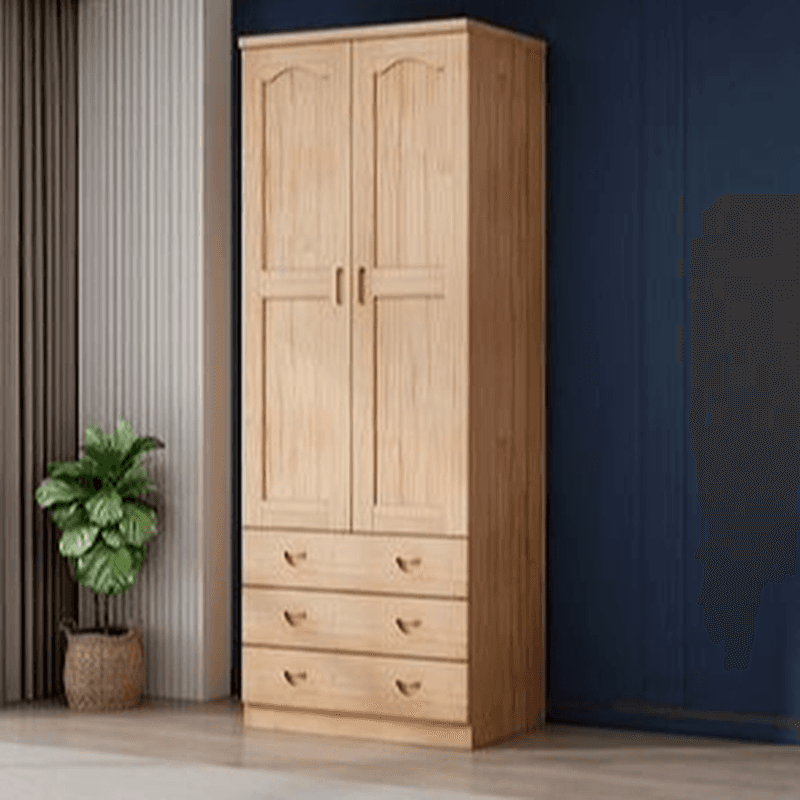 Natural Finish Minimalist Pine Wood Cabinet Armoire with 3-Drawer, Interior Shelves, and Clothing Rod - image 3