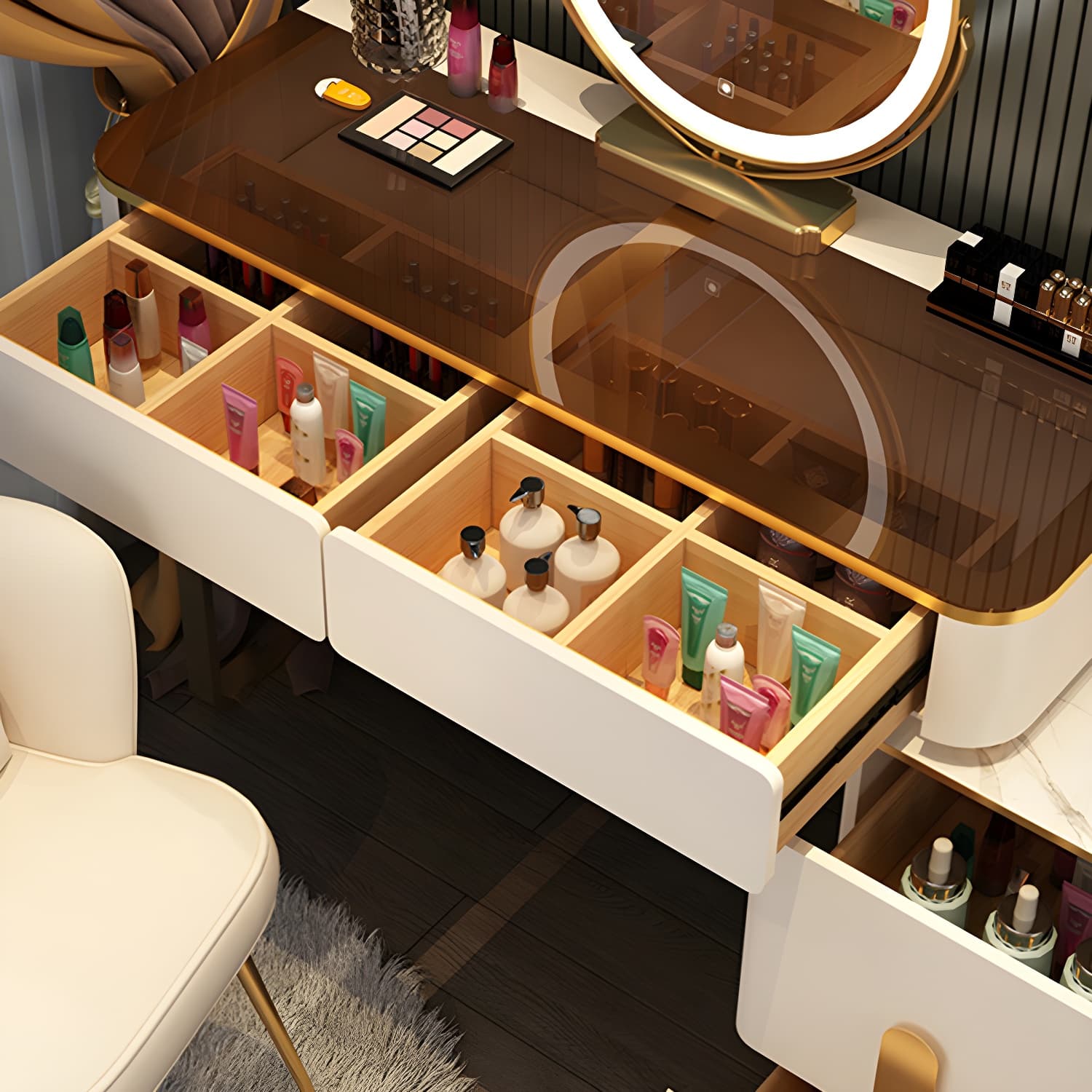 Glam Glass Vanity Dressing Table 29.9" H Bedroom Makeup Counter with Drawer - image 14