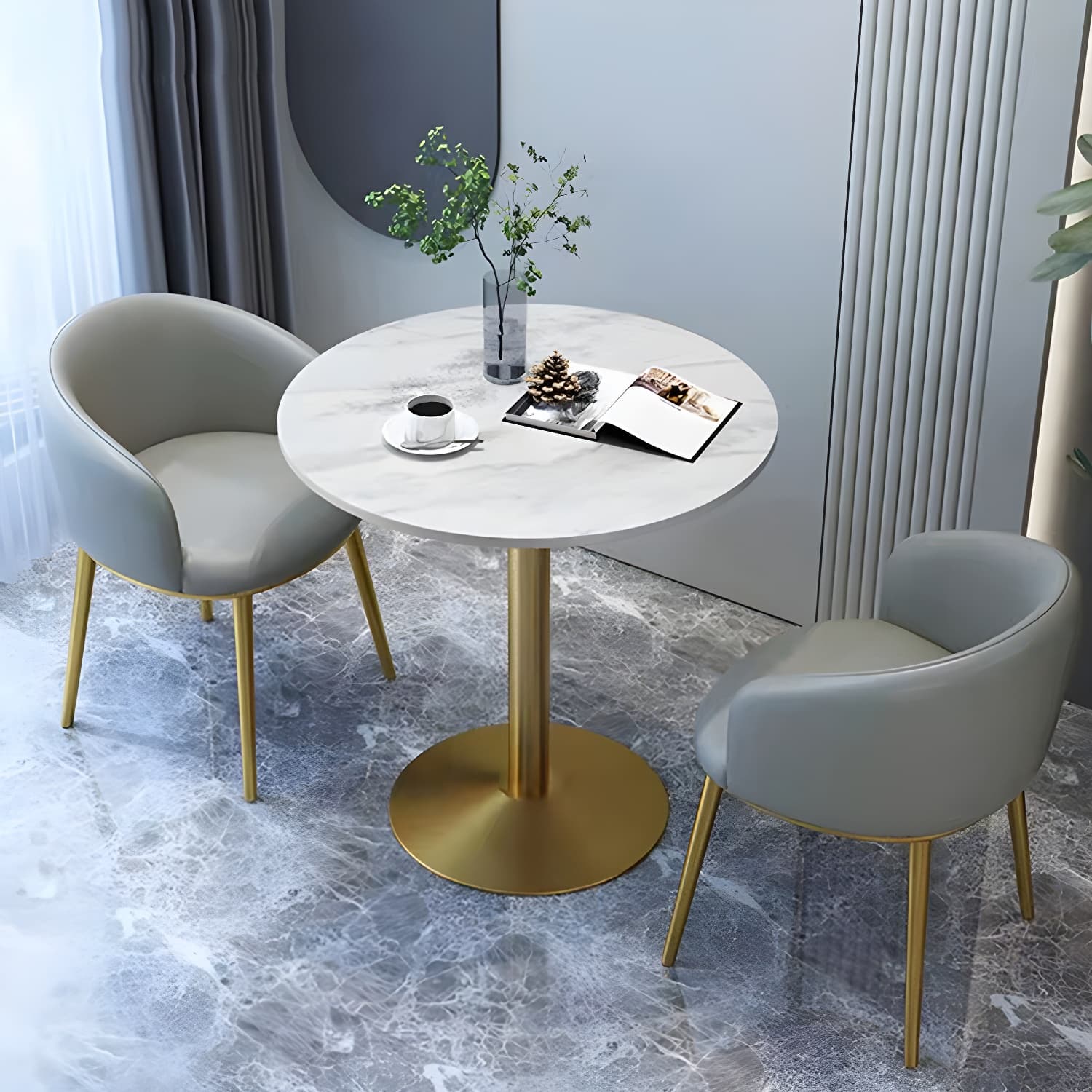 Round Sintered Stone Top Table Contemporary Metal Base Dining Table - image 6