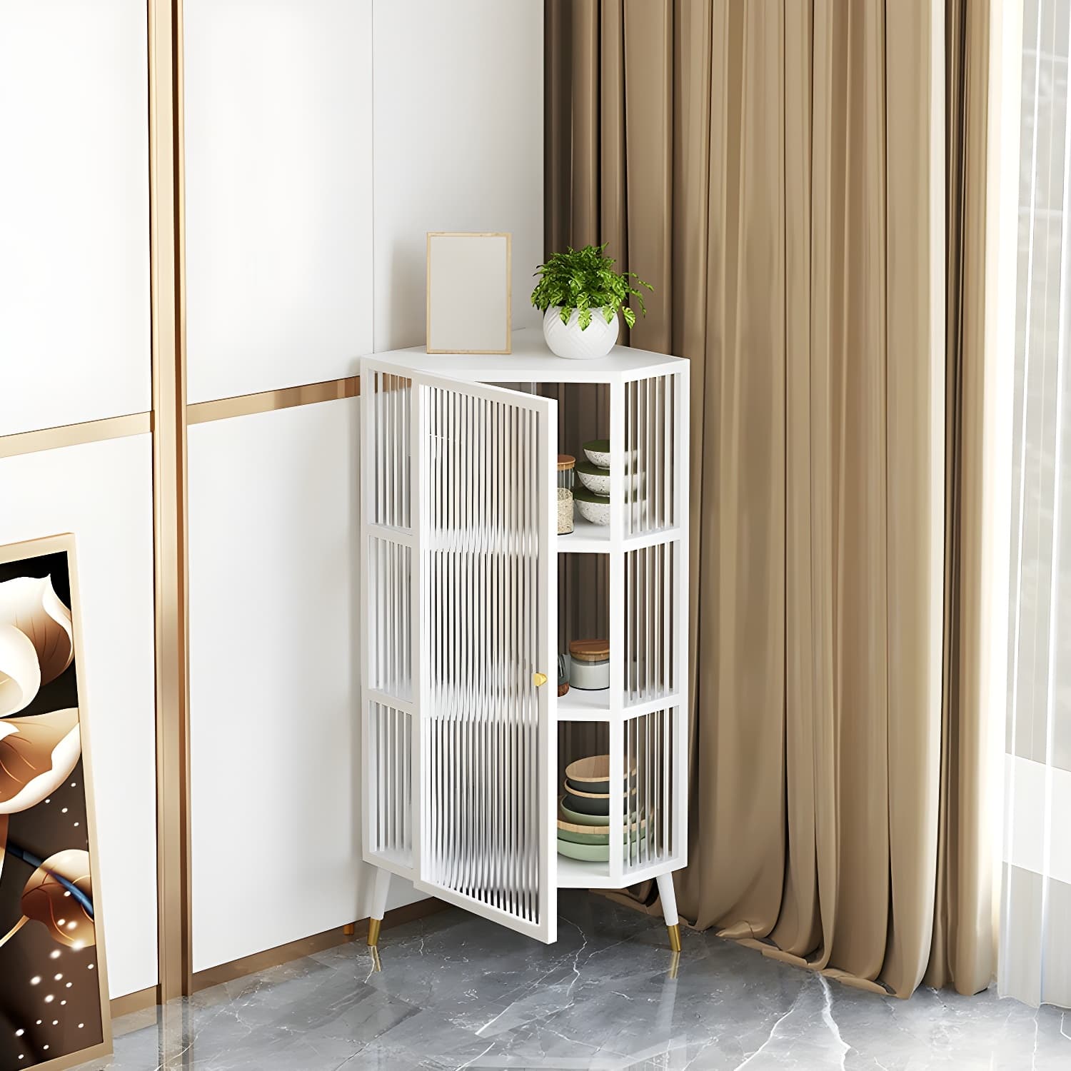Contemporary 1-door Iron Frame Corner Cabinet with Glass Door - image 6