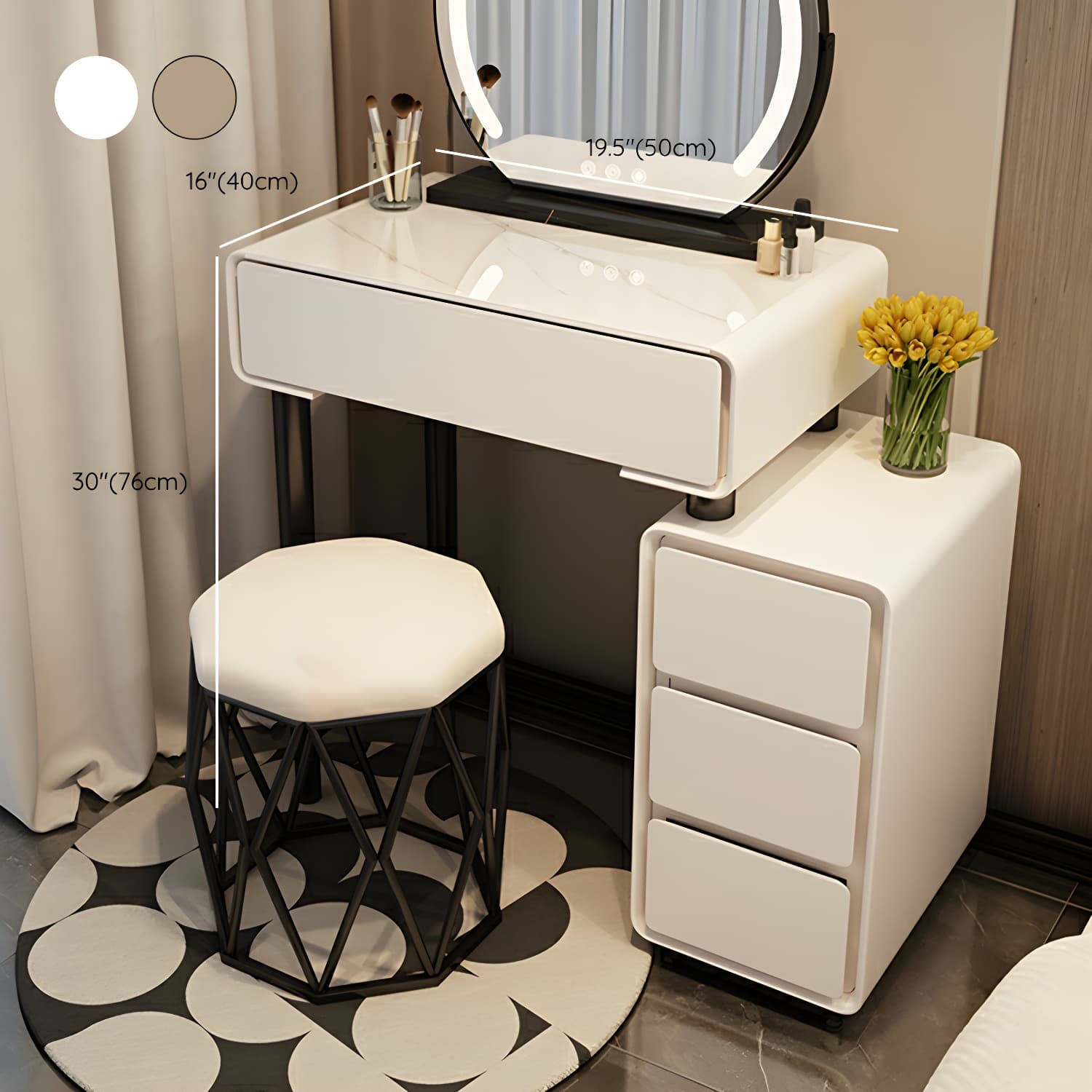 Solid Wood Stylish Makeup Vanity Set with Drawers in Modern Style - image 15