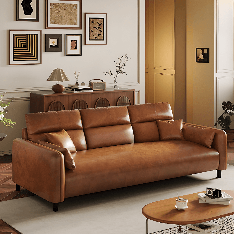 Modish Solid Color Stain Resistant Standard Sofa/Loveseat in Auburn, 3-Seater/4-Seater/5 Person with 2 Pillows