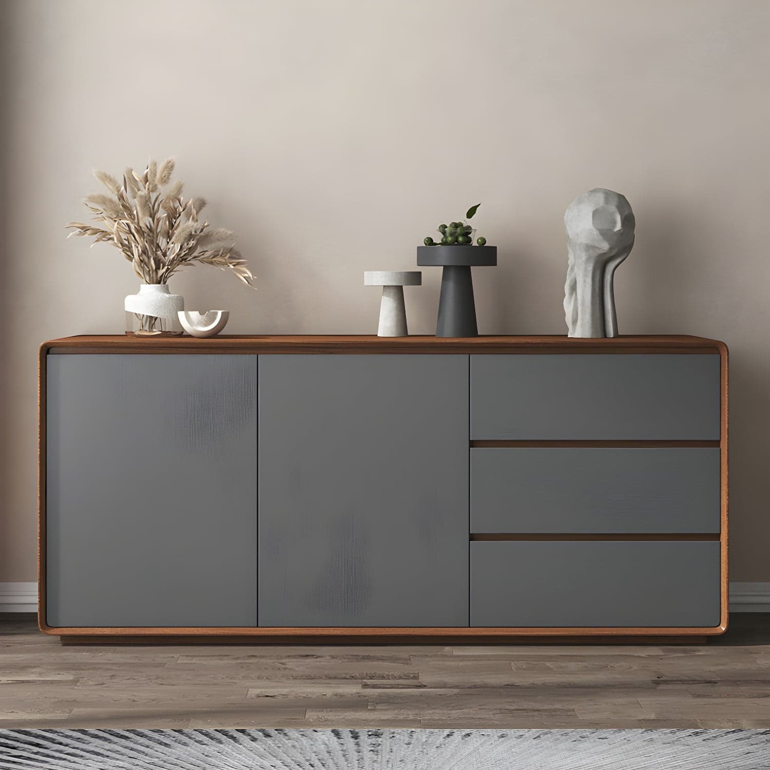 Wood Buffet Table Contemporary Style Side Board with Cabinets and Drawers - image 8