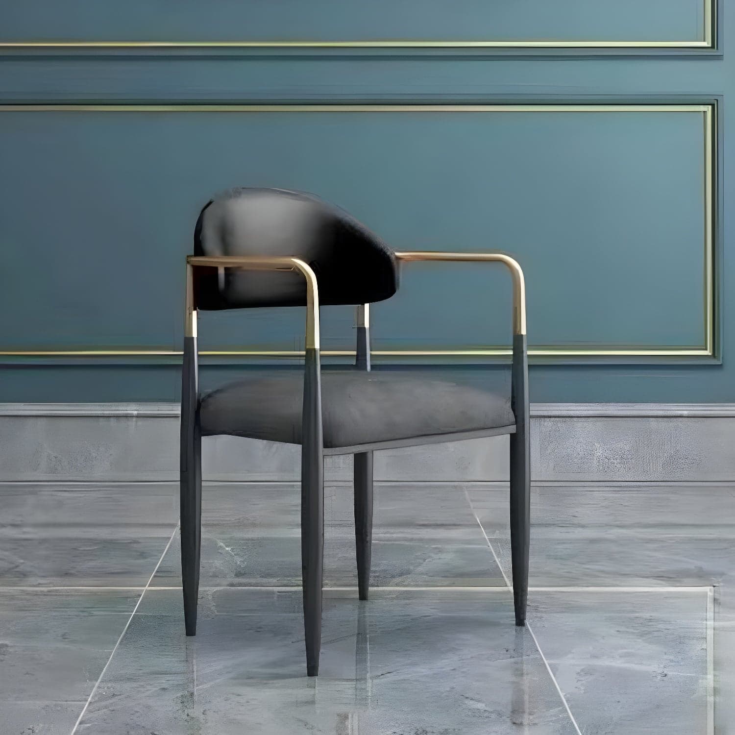 Upholstered Dining Chair Glam Style Open Back Dining Armchair for Indoor