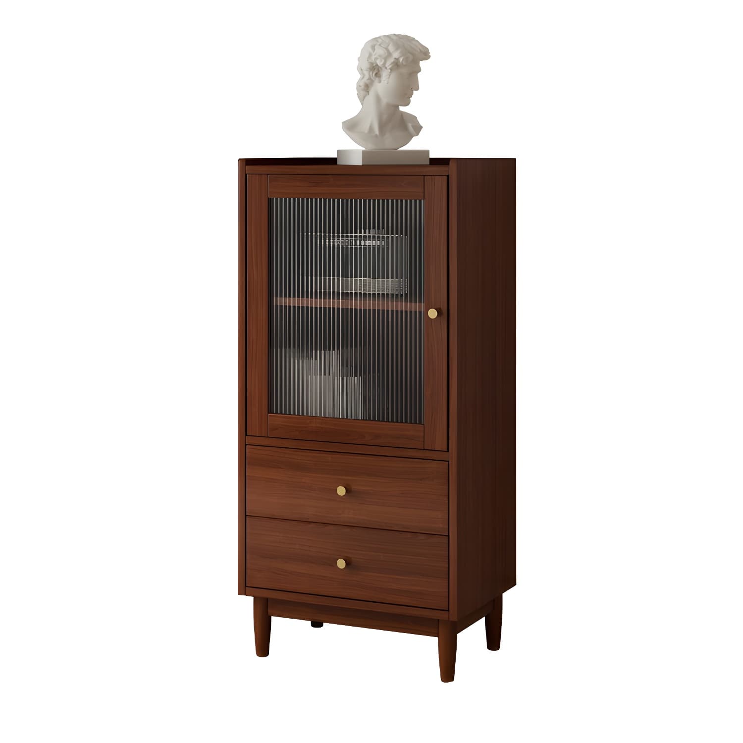 Scandinavian Glass Door Wood Cabinet with Drawers and Adjustable Shelves - Elegant Storage Furniture