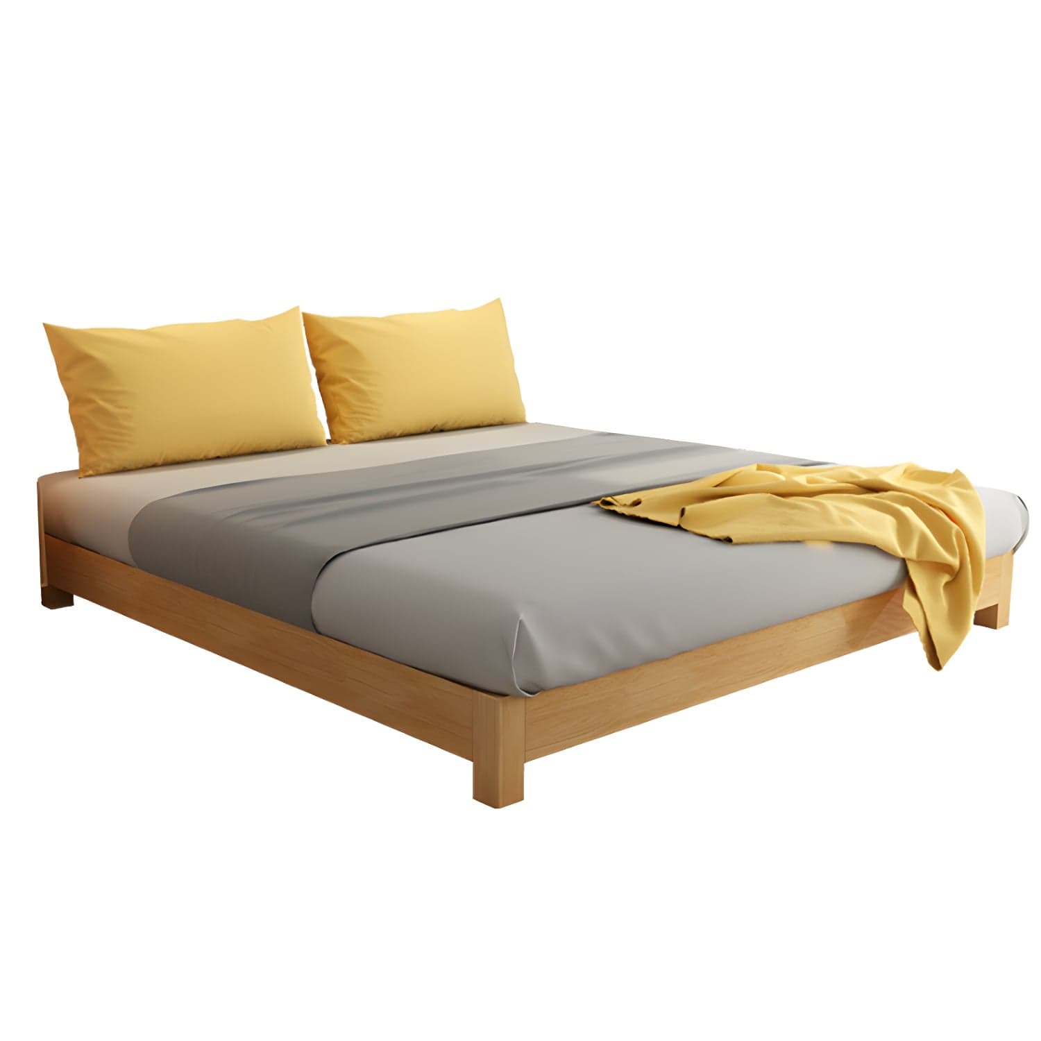 Scandinavian Solid Wood Platform Bed 9.8" H Bed Frame with Mattress - image 4