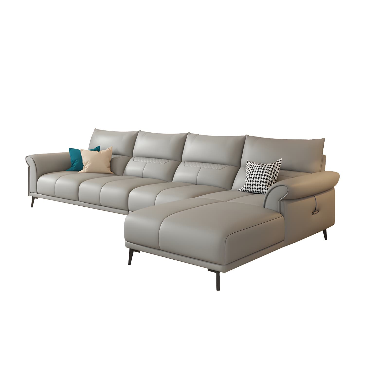 Modern Gray Genuine Leather Stationary Sectional Sofa with Flared Arms - image 9