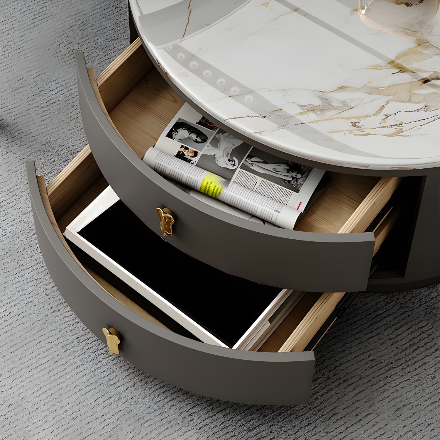 Modern Coffee Cocktail Table Round Nesting Coffee Table Set with Drawer - image 15