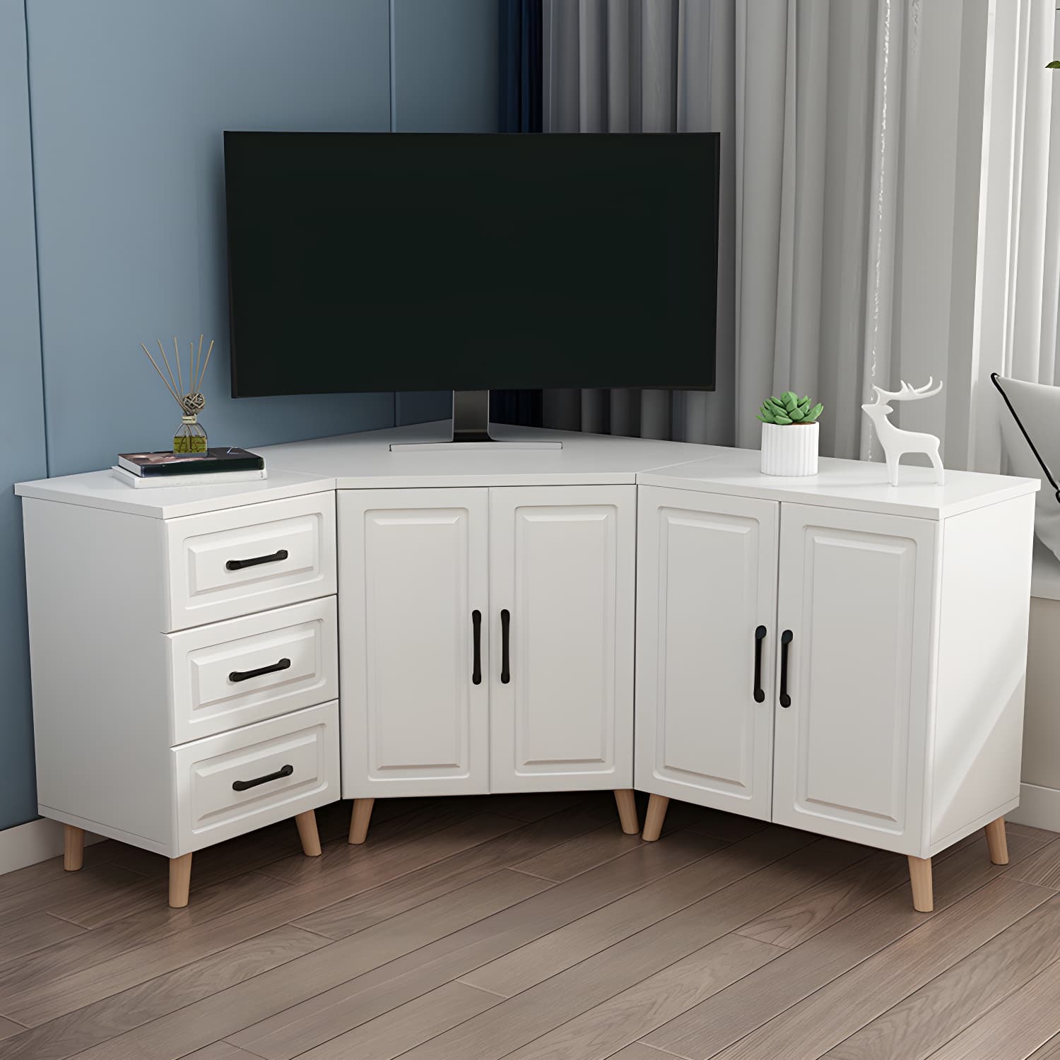 Bar Pulls Contemporary Manufactured Wood with Shelves Corner Accent Cabinet - image 7