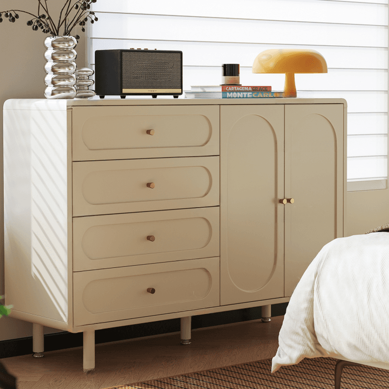 Chalk Casual Composite Wood Combo Dresser with 5/4 Drawers, Hutch, 3 Interior Shelves, Horizontal Orientation