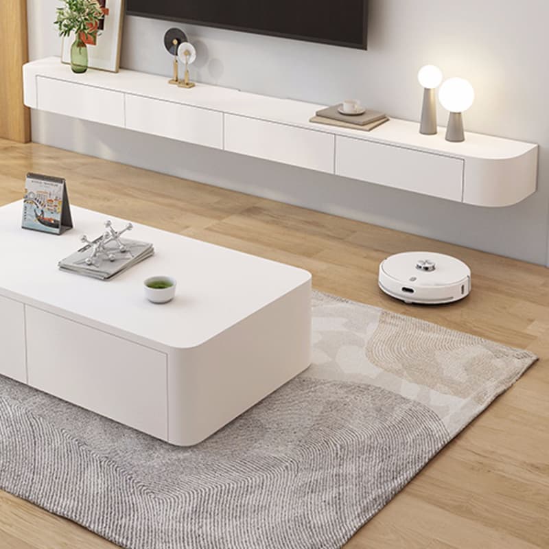 Deco Wall Mounted Wood TV Stand in White with 2 Drawers and 1 Cabinet - image 4