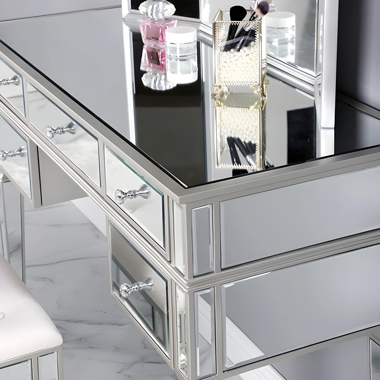 Solid Wood Vanity Dressing Table Set Contemporary Makeup Counter with Drawers - image 7