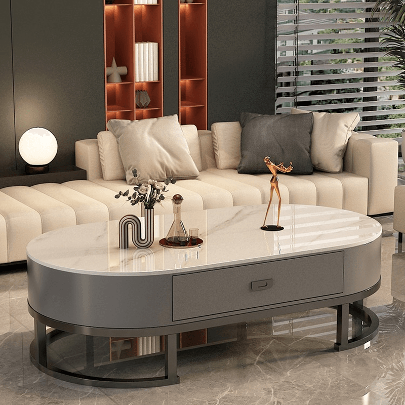 Elliptical Accent Table with Dual-base and Rawhide Upholstery - image 6