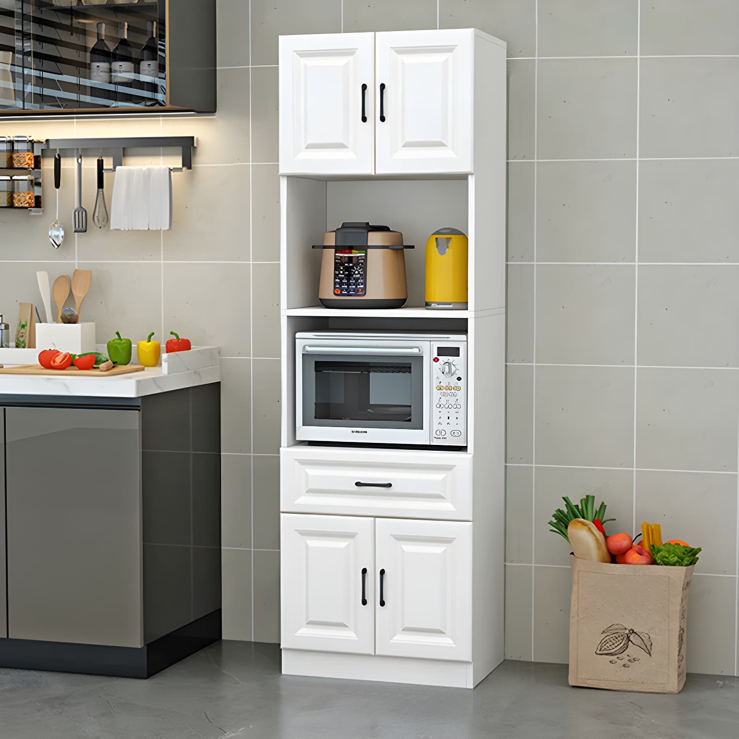 Wood Glam Server with Cabinets and Drawers - Narrow Size - Stylish and Functional - image 5